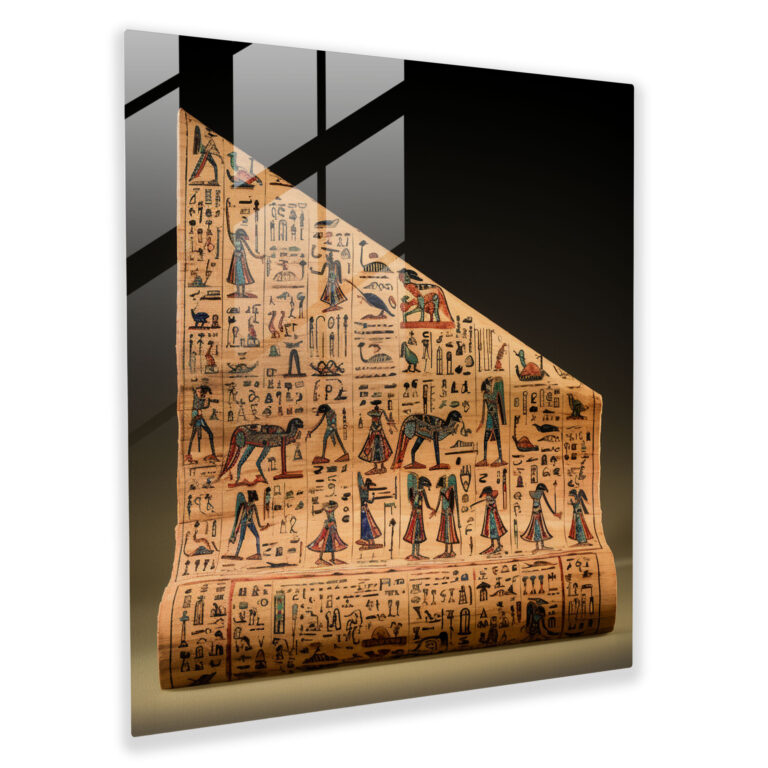 Papyrus Glass Print: Ancient Egyptian Mythology - Papyrus, Ancient Scroll, Gods, Egyptian Mythology