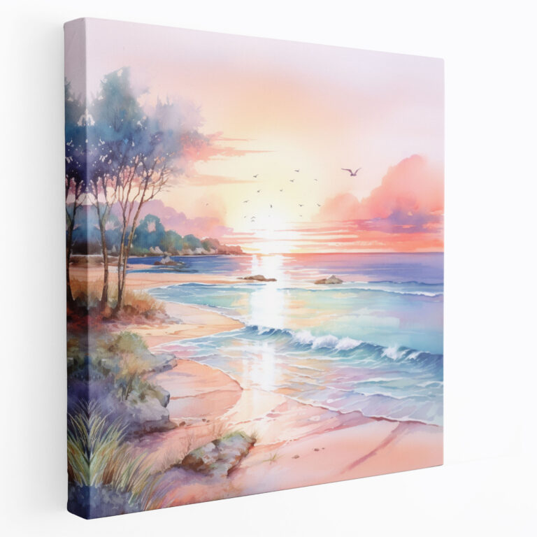 Pastel Beach Canvas Print - Pastel, Watercolor Painting, Beach, Wall Art