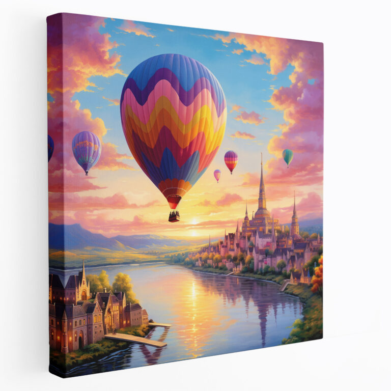 Pastel Hot Air Balloon Wall Art - Pastel, Canvas Print, Wall Decoration, Sunset