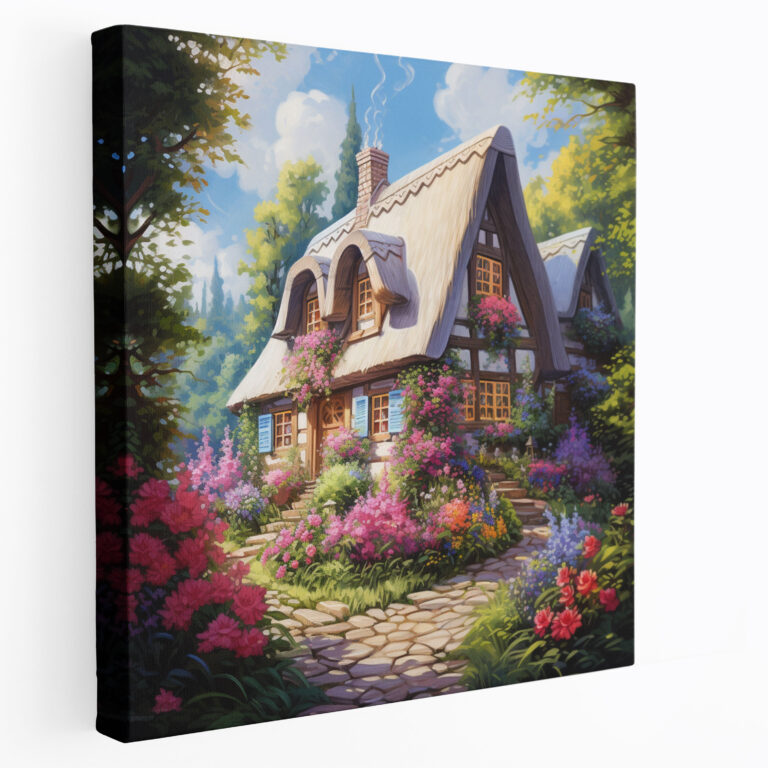 Pastel Cottage Canvas Print - Pastel, Lush Greenery, Pastel, Cozy Cottage