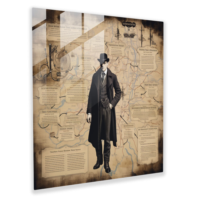 Peaky Blinders Glass Print - Vintage Map Illustration - Peaky Blinders, Glass Wall Art, Wall Decoration, Glass Print