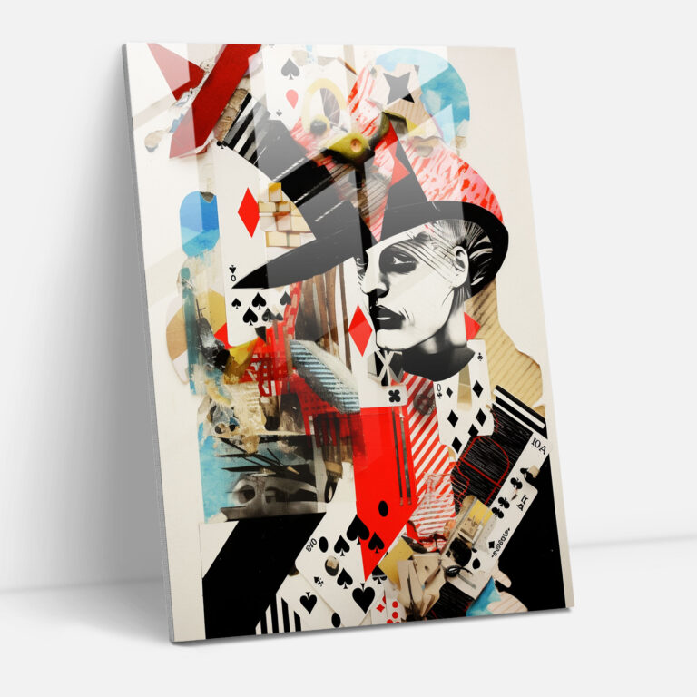Abstract Collage Playing Cards Glass Wall Art - Playing Cards, Visually Dynamic, Glass Art, Modern Art