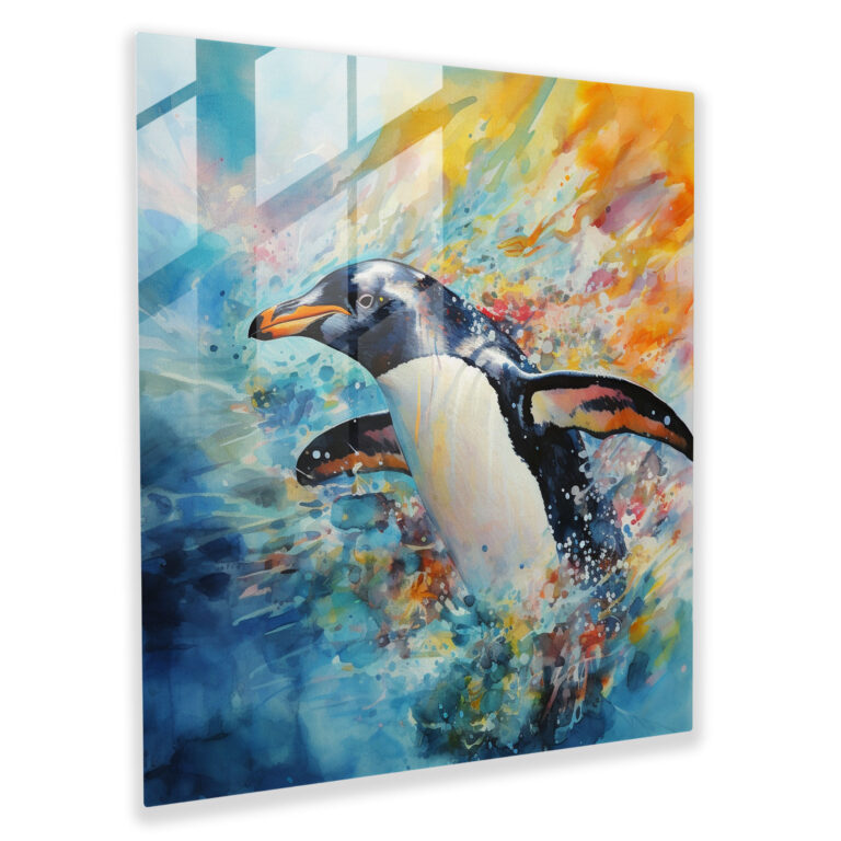 Glass Print - Colorful Penguin - Penguin, Glass Print, Glass Wall Art, Wall Decoration