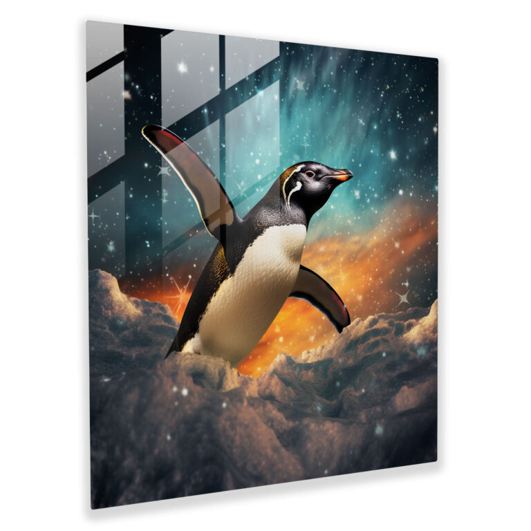 Glass Print - Flying Penguin - Penguin, Wall Decoration, Glass Wall Art, Home Decoration