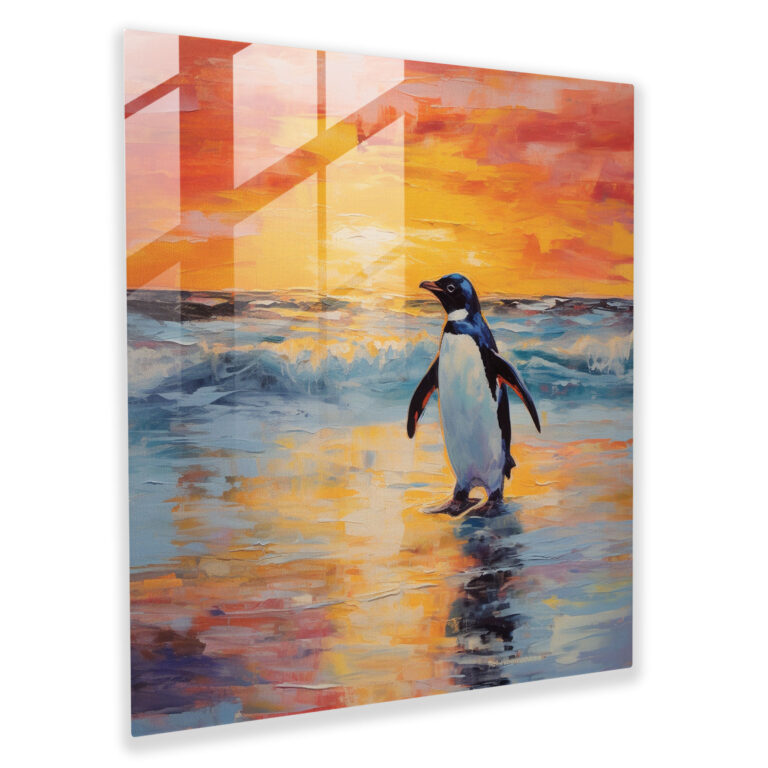 Glass Wall Art - Sunset Penguin - Penguin, Penguin, Glass Wall Art, Glass Print