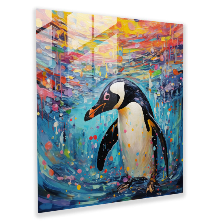 Penguin Glass Print - Abstract Acrylic Painting, Home Decoration - Penguin, Penguin, Glass Wall Art, Glass Print