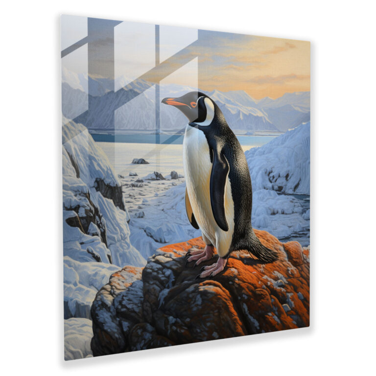 Penguin Glass Print - Realistic Oil Painting, Wall Decoration - Penguin, Realistic Oil Painting, Glass Wall Art, Modern Art