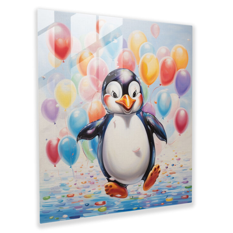 Whimsical Glass Print - Playful Penguin - Penguin, Glass Art, Home Decoration, Glass Wall Art