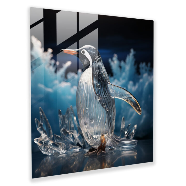 Nature-Inspired Glass Print - Snowy Penguin - Penguin, Serene, Nature-Inspired, Glass Print