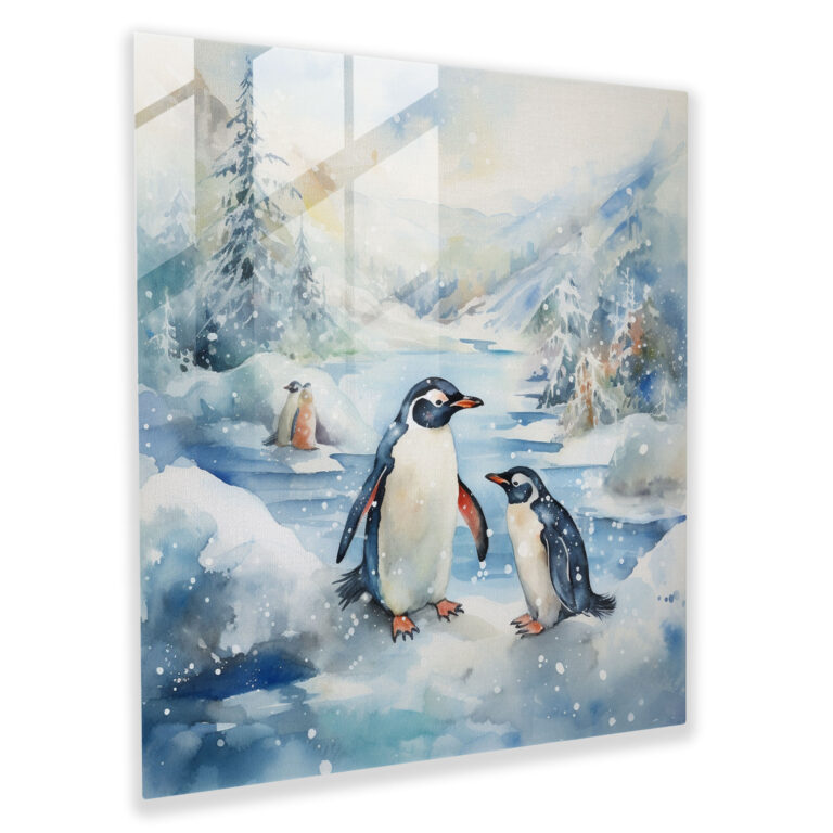 Whimsical Watercolor Penguin Glass Print - Penguin, Watercolor Painting, Modern Art, Whimsical