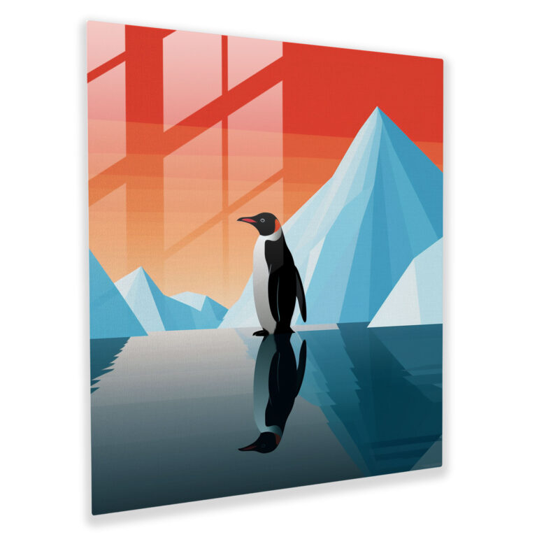 Contemporary Penguin Glass Wall Art - Penguin, Home Decoration, Glass Art, Silhouette
