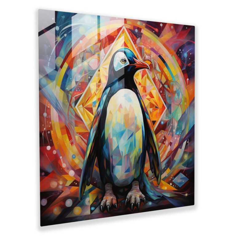 Mesmerizing Penguin Glass Print - Penguin, Glass Wall Art, Glass Print, Kaleidoscope Of Colors