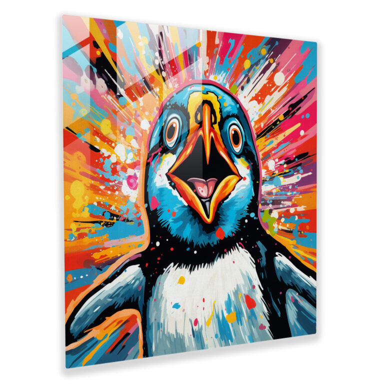 Vibrant Pop Art Penguin Glass Print - Penguin, Visual Elements, Pop Culture, Pop Art Masterpiece