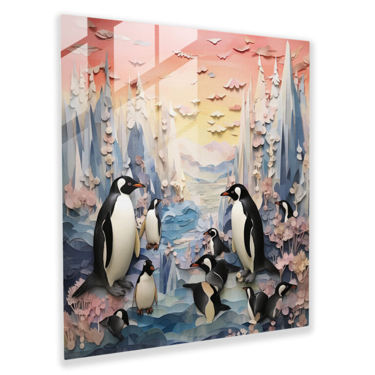 Dreamy Penguin Mixed Media Glass Wall Art - Penguin, Dreamy, Glass Print, Watercolor Elements