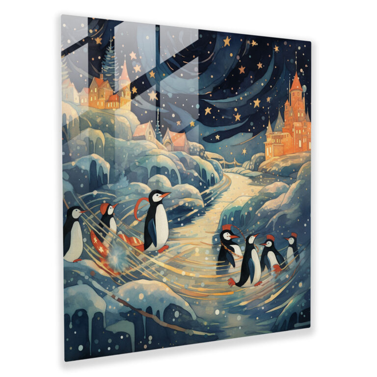 Nostalgic Penguins Glass Wall Art - Penguin, Nostalgic Penguins Glass Wall Art, Vintage-Inspired Illustration, Whimsy