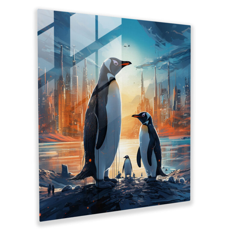 Digital Penguins Glass Wall Art - Penguin, Cityscape, Digital Penguins Glass Wall Art, Glass Print