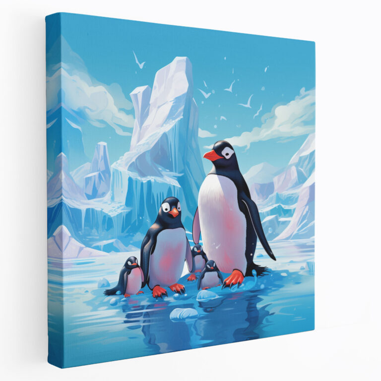 Penguin Canvas Print - Cartoon Penguin Family On Iceberg - Penguin, Penguin Canvas Print, Cartoon Penguin, Home Decoration