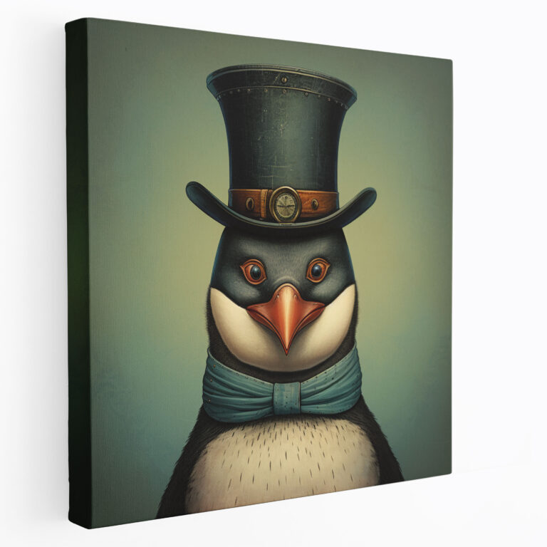 Penguin Canvas Print - Whimsical Penguin With Top Hat And Monocle - Penguin, Penguin Canvas Print, Penguin Wall Decoration, Penguin Wall Art