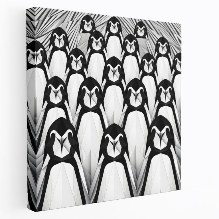 Geometric Penguin Canvas Print - Symmetrical Black And White Design - Penguin, Home Decoration, Penguin, Symmetrical Pattern