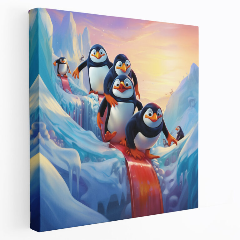 Penguin Canvas Print - Playful Sliding Penguins - Penguin, Canvas, Canvas Wall Art, Playful Penguins