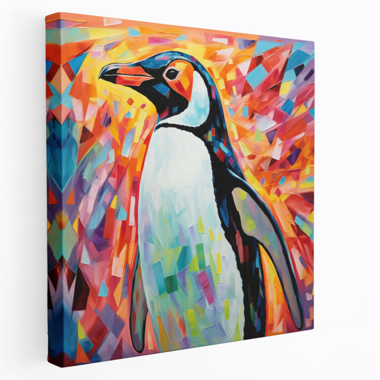 Penguin Canvas Print - Colorful Geometric Mosaic - Penguin, Wall Art, Colorful Penguin, Abstract Acrylic Art