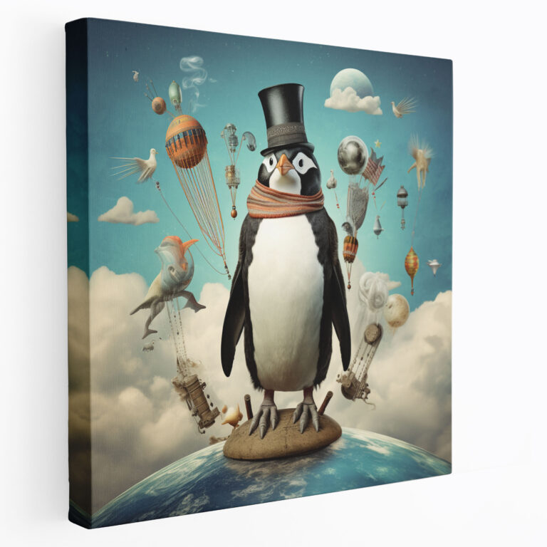 Penguin Wall Art - Surreal Celestial Penguin - Penguin, Canvas, Surreal Digital Collage, Wall Art