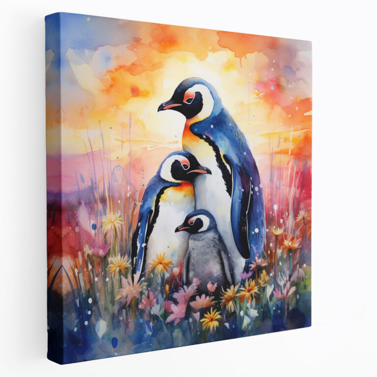 Family Of Penguins Canvas Print Wall Art - Penguin, Huddled Together, Canvas Print, Family Of Penguins