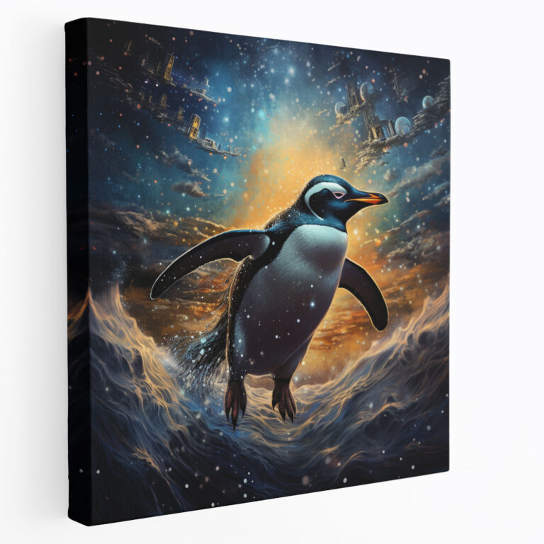 Starry Night Penguin Canvas Print Wall Art - Penguin, Surreal Artwork, Penguin, Canvas