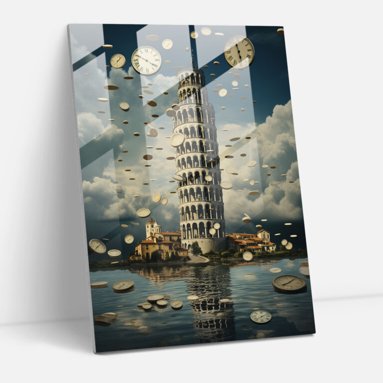 Leaning Tower Of Pisa Glass Print - Leaning Tower Of Pisa, Leaning Tower Of Pisa, Surreal Collage, Wall Decoration