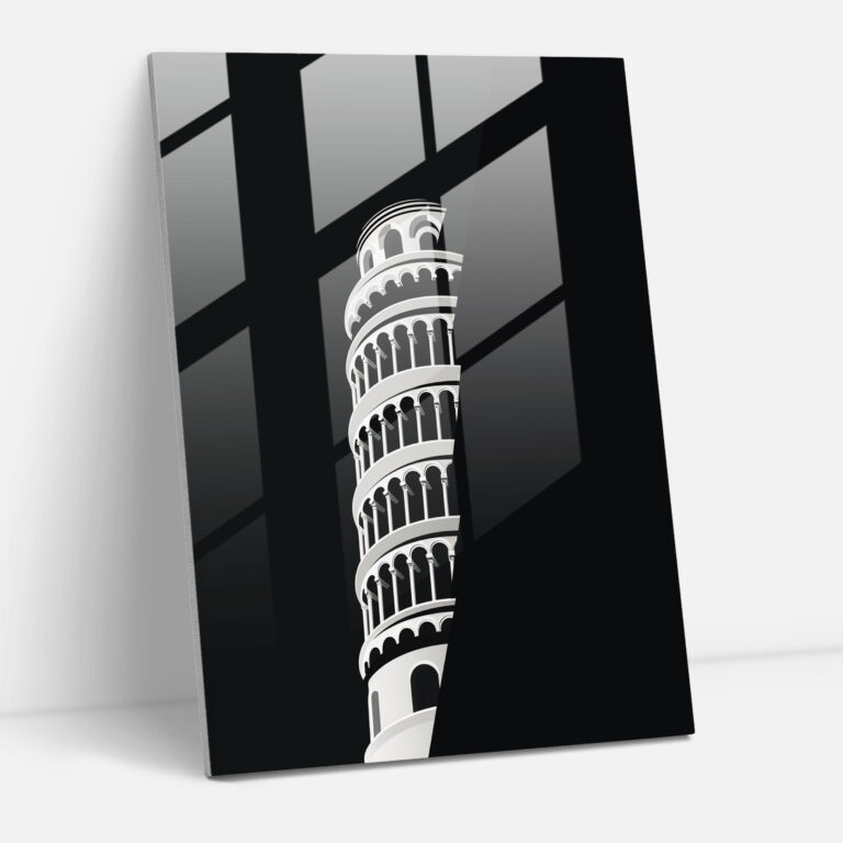 Leaning Tower Of Pisa Minimalist Glass Art - Leaning Tower Of Pisa, Minimalist Glass Art, Glass Wall Art, Monochromatic Color Palette