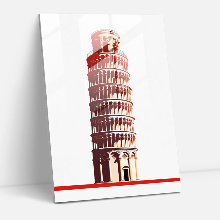 Leaning Tower Of Pisa Minimalist Glass Print - Leaning Tower Of Pisa, Modern Art, Glass Wall Art, Wall Decoration