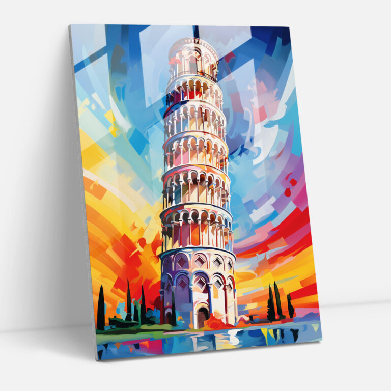 Leaning Tower Of Pisa Abstract Expressionist Glass Print - Leaning Tower Of Pisa, Glass Print, Glass Wall Art, Wall Decoration