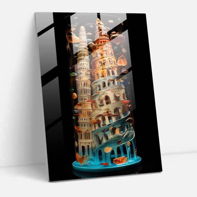 Leaning Tower Of Pisa Surrealist Glass Wall Art - Leaning Tower Of Pisa, Modern Art, Glass Art, Home Decoration