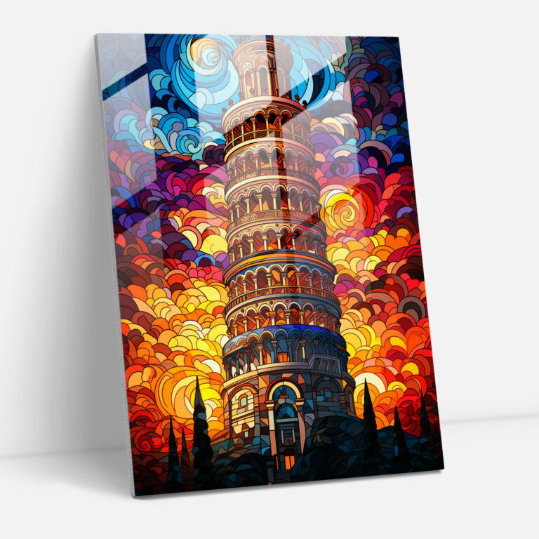 Leaning Tower Of Pisa Stained Glass Print - Leaning Tower Of Pisa, Mesmerizing Patterns, Intricate Details, Modern Art