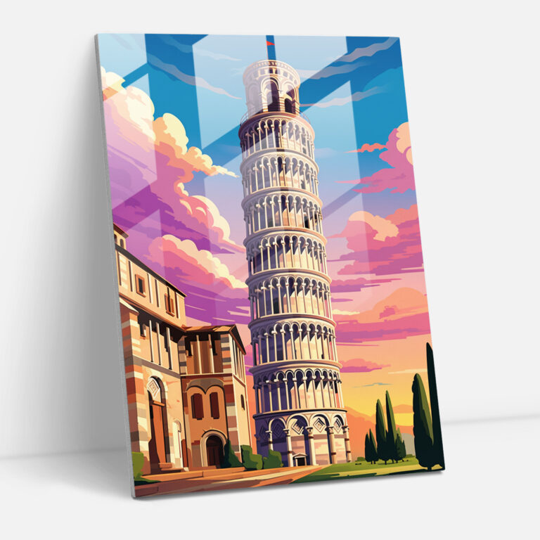 Leaning Tower Of Pisa Pop Art Glass Print - Leaning Tower Of Pisa, Leaning Tower Of Pisa, Glass Wall Art, Home Decoration