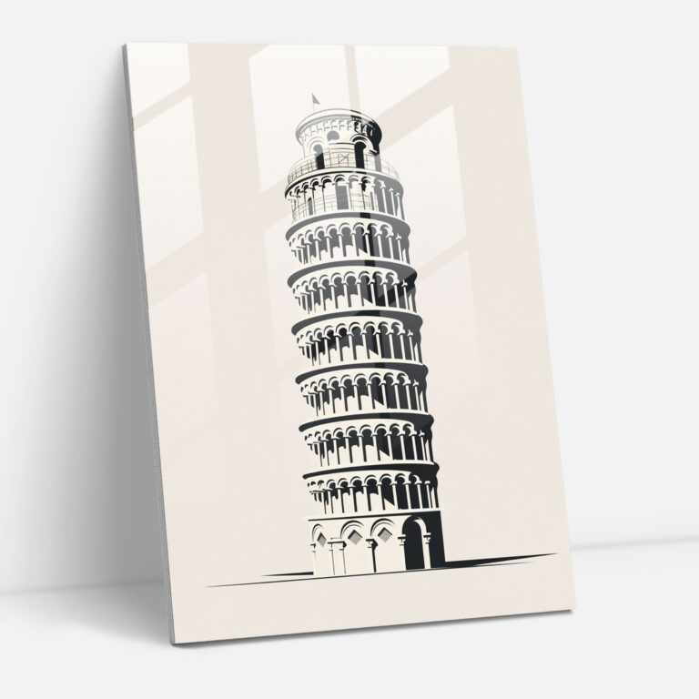 Leaning Tower Of Pisa Minimalist Glass Print - Leaning Tower Of Pisa, Modern Art, Leaning Tower Of Pisa, Simplified