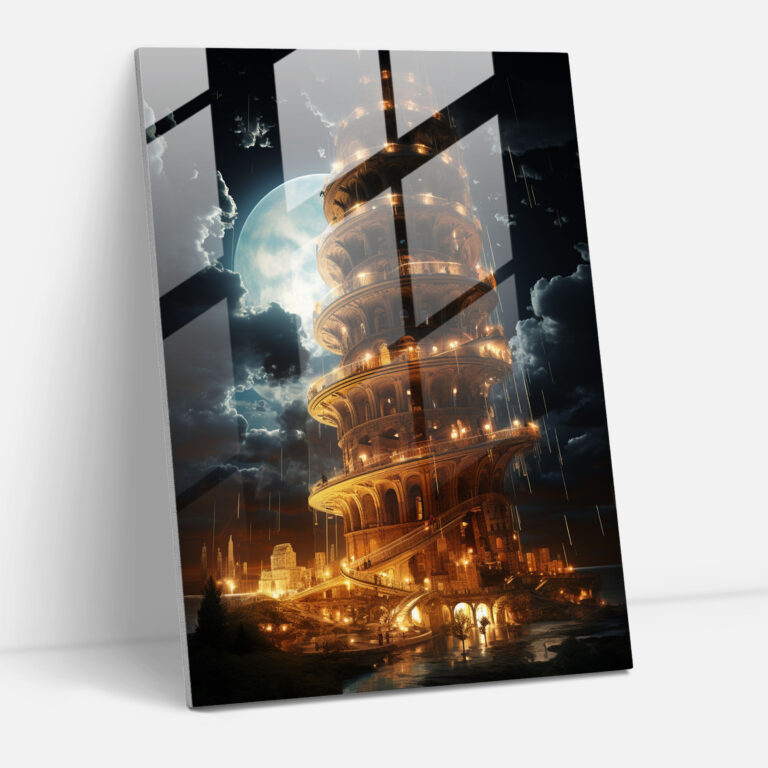 Leaning Tower Of Pisa Futuristic Glass Print - Leaning Tower Of Pisa, Modern Art, Glass Print, Glass Wall Art