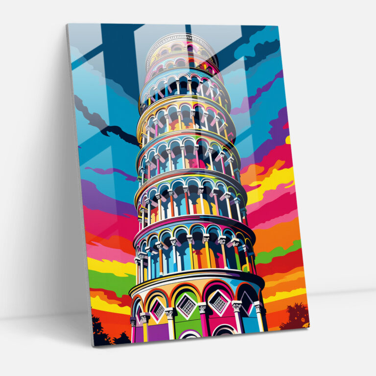 Leaning Tower Of Pisa Glass Print - Pop Art Inspired Print - Leaning Tower Of Pisa, Wall Decoration, Comic Book Style, Leaning Tower Of Pisa