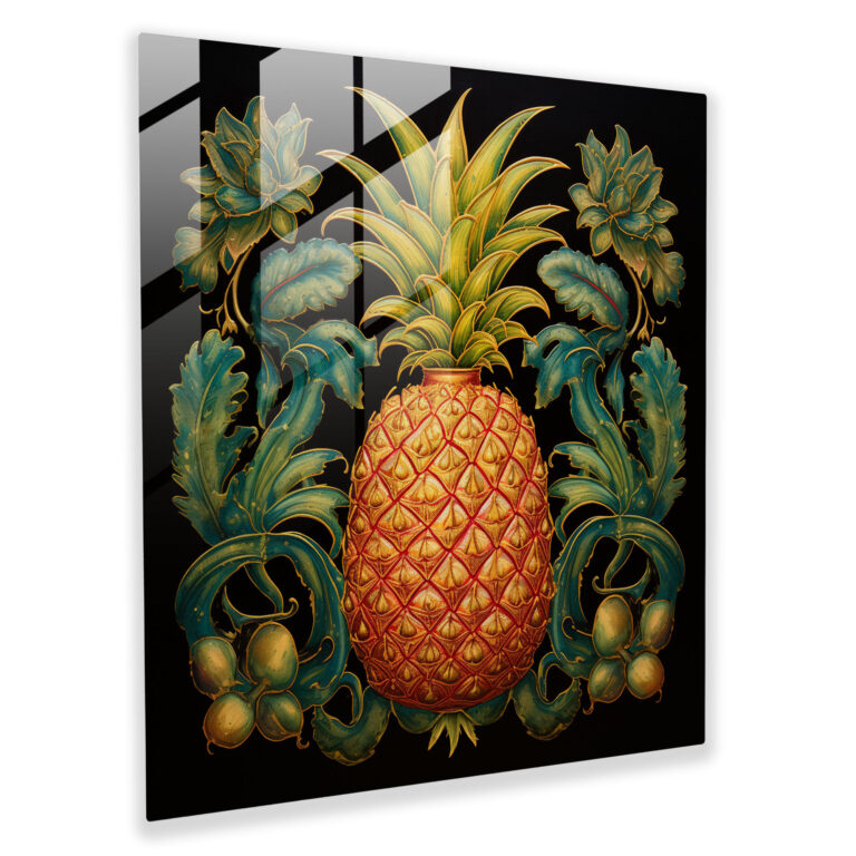Intricate Pineapple Hand-Painted Glass Print - Pineapple, Glass Wall Art, Intricate Details, Wall Decoration