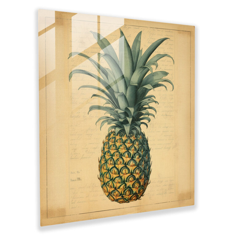 Vintage Pineapple Retro Glass Print - Pineapple, Retro-Inspired, Glass Wall Art, Home Decoration