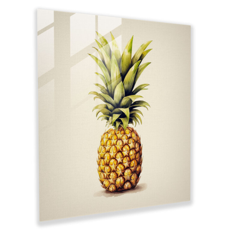 Crowned Pineapple Glass Print - Pineapple, Glass Art, Watercolor Illustration, Wall Decoration