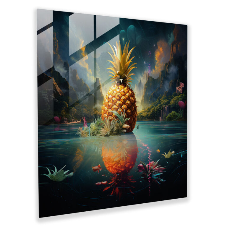 Dreamscape Pineapple Glass Print - Pineapple, Wall Decoration, Glass Art, Mixed Media Artwork