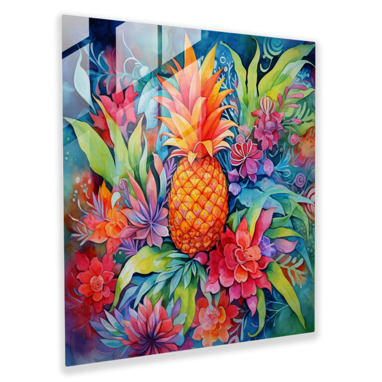 Vibrant Pineapple Glass Print - Pineapple, Glass Art, Tropical, Modern Art