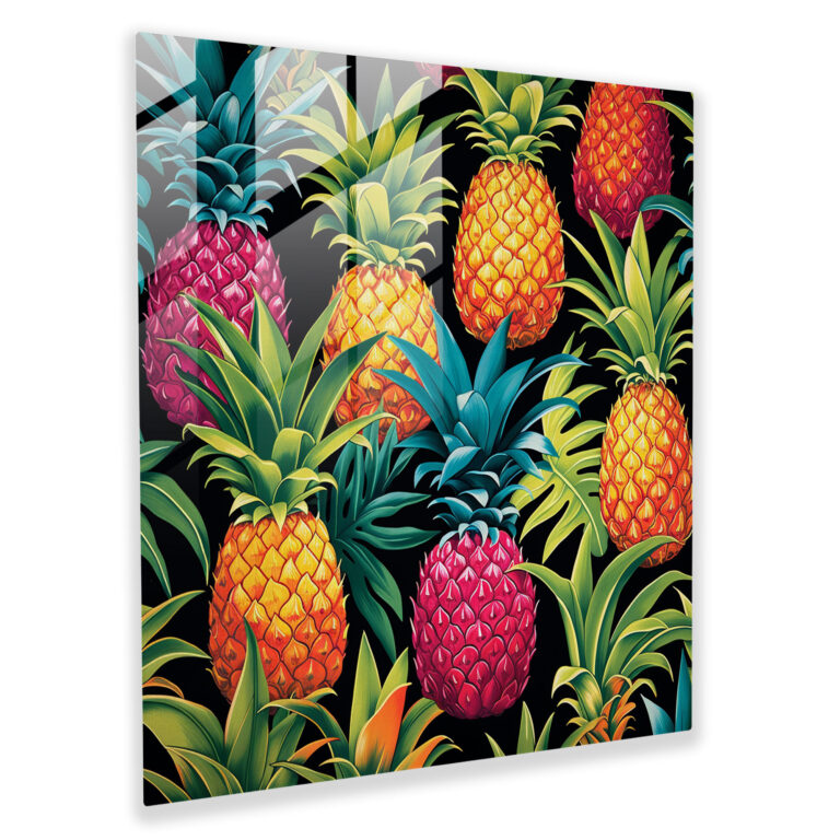 Colorful Pop Art Pineapples Glass Print - Pineapple, Glass Print, Modern Art, Pop Art