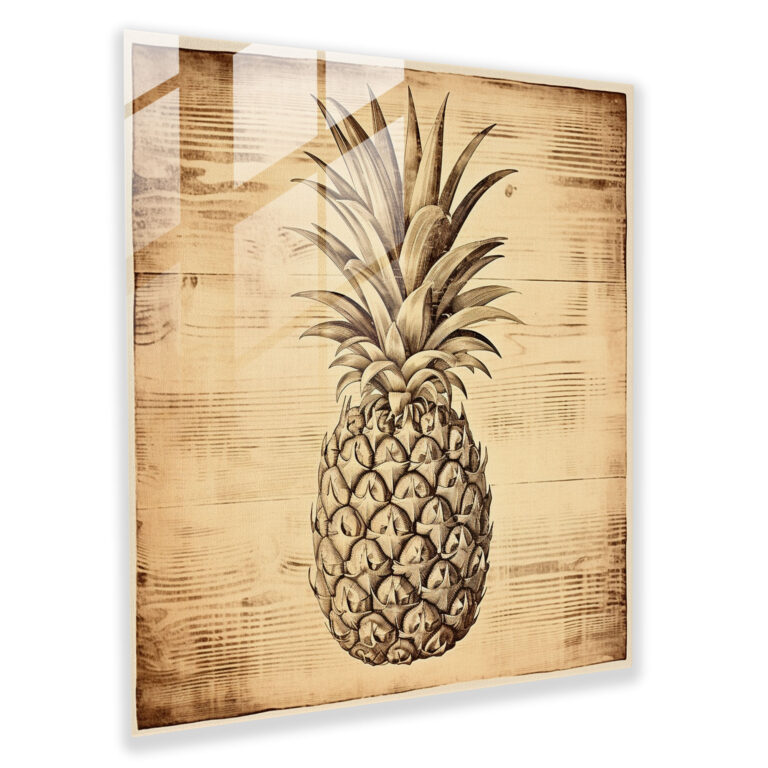 Vintage Engraved Pineapple Glass Print - Pineapple, Vintage-Inspired, Home Decoration, Pineapple