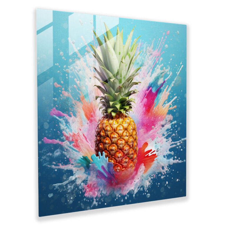 Colorful Watercolor Pineapple Glass Print - Pineapple, Modern Art, Glass Art, Home Decoration