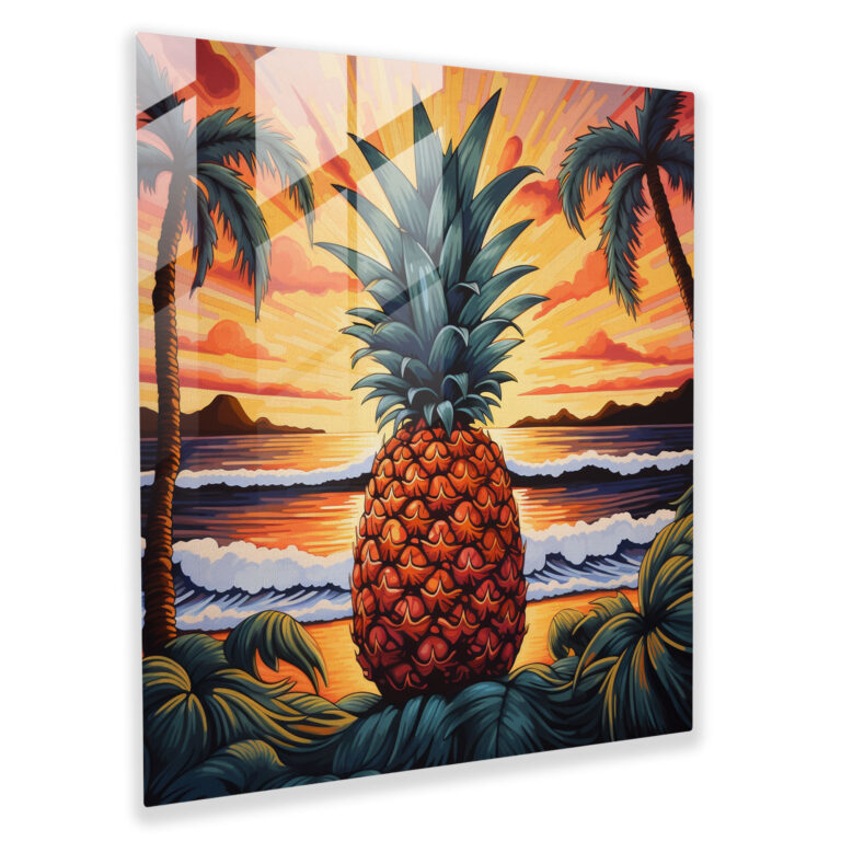 Hand-Painted Pineapple Beach Glass Print - Pineapple, Modern Art, Pineapple, Glass Art