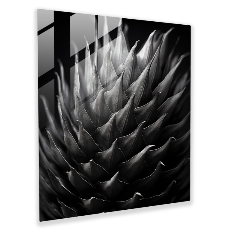 Minimalist Pineapple Texture Glass Print - Pineapple, Glass Print, Black And White Photography, Home Decoration