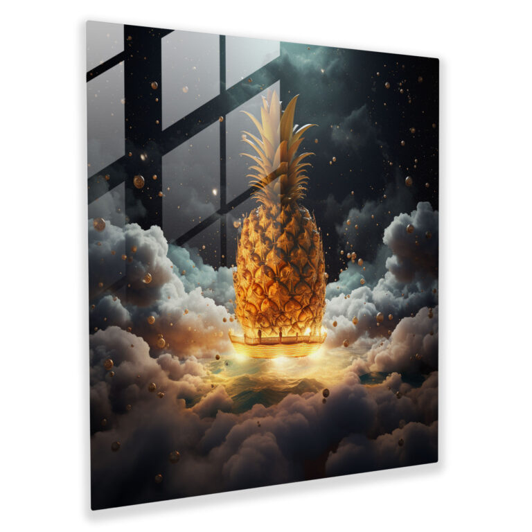 Surreal Floating Pineapple Glass Print - Pineapple, Wall Decoration, Glass Print, Home Decoration