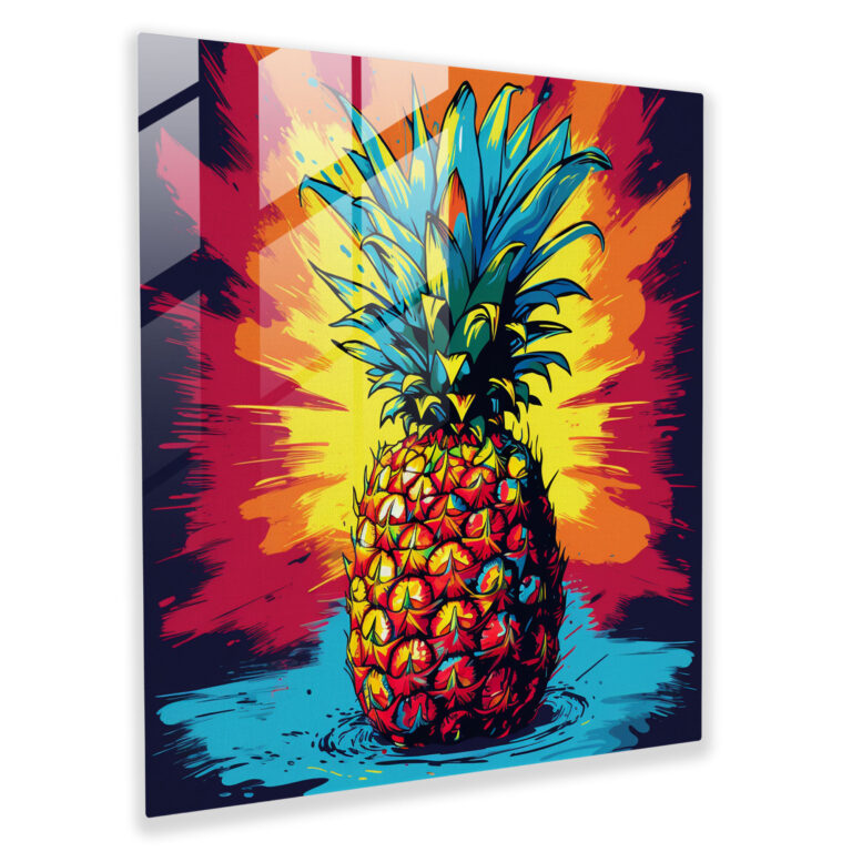 Color Burst Pineapple Glass Print - Pineapple, Vibrant Colors, Pop Art Illustration, Wall Decoration